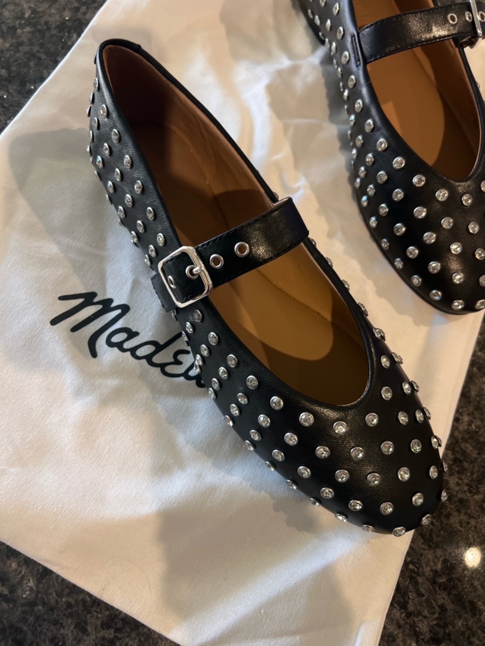 Madewell Black Ballet Flats with Crystal Studs NWOB SZ 8 - Picture 2 of 6